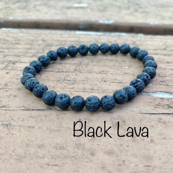 Black Lava Stretch Bracelet 4mm Strength Energy Bracelet - Gemstone Beaded - Bracelet Healing Bracelet - Courage - Oil diffuser