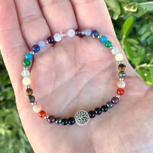 Rainbow Chakra Bracelet Crystal Stretch 7 chakra dainty 4mm - hormonal, energy, spiritual Balance - yoga - meditation Tree of Life