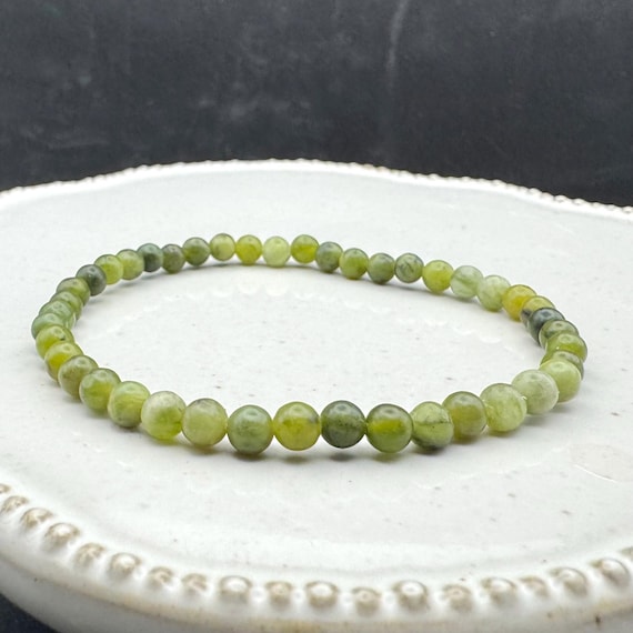Chinese Jade Stretch Bracelet 4mm  - Luck - Peace - Gemstone Beaded - Crystal Bracelet thin stackable
