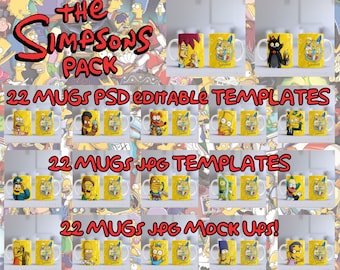 Simpsons Mug Templates and Mock ups 22 editable PSD, 22 JPG and 22 Mock Ups