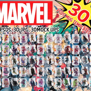 30 MARVEL MUG TEMPLATES Pack 30 Templates and Mock Ups