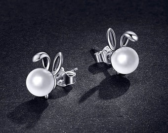 Cute Easter Bunny Pearl Earrings