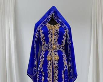 Koningsblauw handgemaakte bruids kaftan Dubai Arabische feestkleding jurk Kaftan formele vrouwen jurken luxe trouwjurk zeemeermin lange maxi