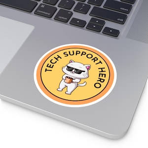 Laptopdekal med teknisk supporthjälte Rolig klistermärke för laptop, vattenflaska, mobiltelefon, dator-IT-present | Vinylklistermärke av hög kvalitet