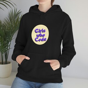 May include: Black hoodie with a yellow circle and purple text that says "Girls who Code".