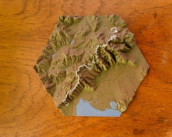 Custom Topo Trail Sculptures - Topographic style for Mountain Biking, Hiking, Backpacking, auto racing, 4x4