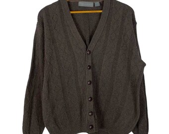 Oscar De La Renta Men's Brown Knit Cardigan Sweater       Size:  L