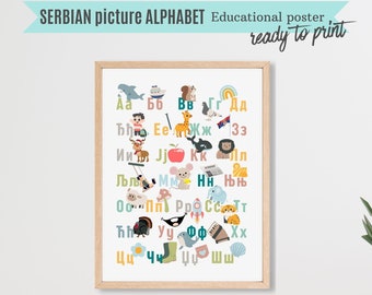 Serbisches kyrillisches Alphabet Kinderbildungsposter | Anhänger | Serbische Drucke