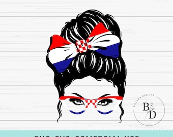 Croatian Messy Bun Girl | Croatian mama | Hrvatska clipart | Croatia png digital file | svg