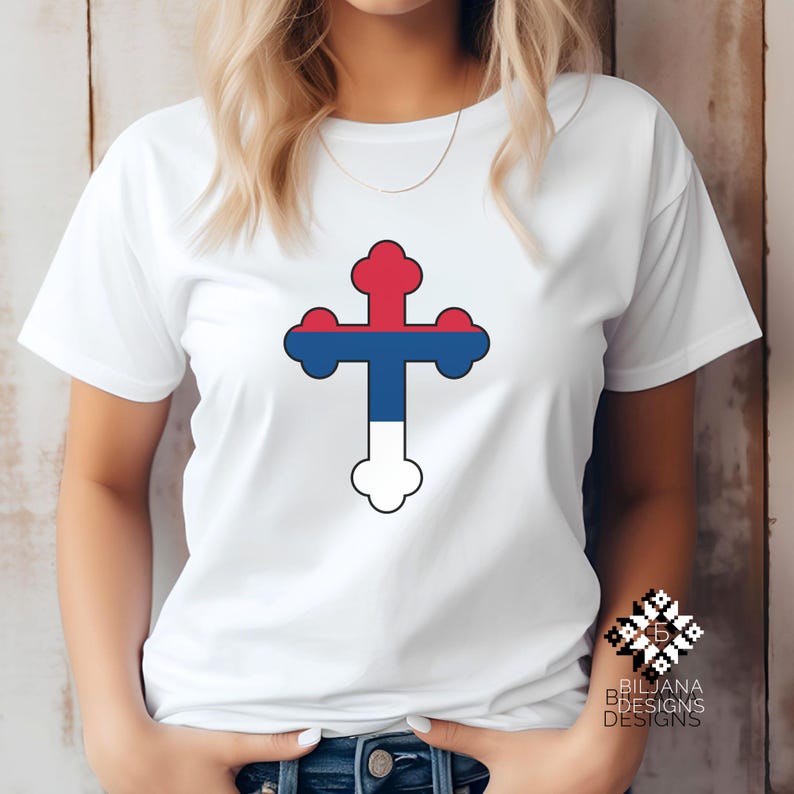 Celebrate your Serbian heritage with this bold and modern t-shirt featuring the iconic Serbian Orthodox cross ✝️, designed in the colors of the Serbian flag 🇷🇸 – red, blue, and white. This minimalist yet meaningful design is a powerful expression of national pride, faith, and identity.