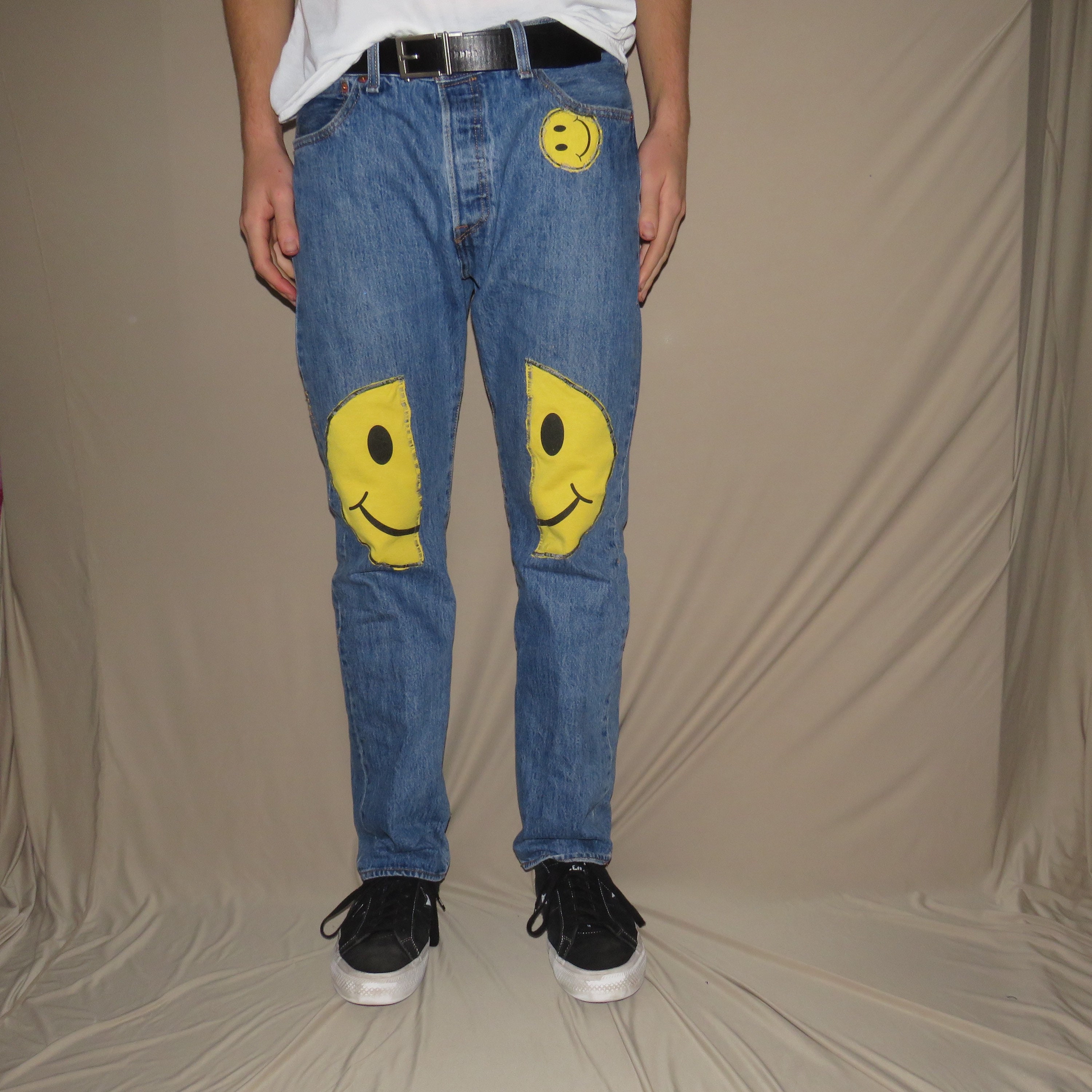 Smiley Face Patchwork Jeans. - Etsy