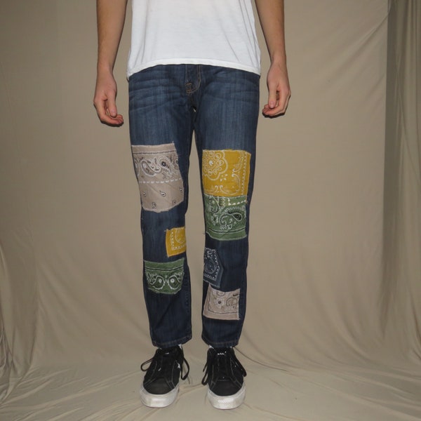 Bandana Patchwork Jeans Etsy