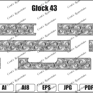 Glock 43 scrollwork for slide, fiber laser file, digital download, AI8, SVG, EPS,