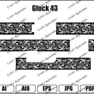 Glock 43 scrollwork for slide, fiber laser file, digital download, AI8, SVG, EPS,