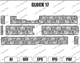 Glock 17 con volute per diapositiva, file laser a fibra, download digitale, AI8, SVG, EPS,
