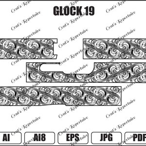 Glock 19 scrollwork for slide, fiber laser file, digital download, AI8, SVG, EPS,