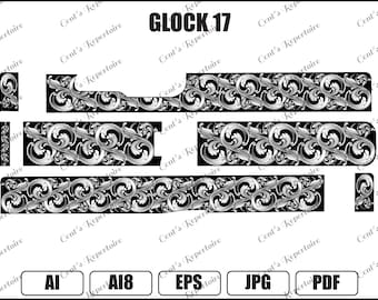 Glock 17 con volute per diapositiva, file laser a fibra, download digitale, AI8, SVG, EPS,