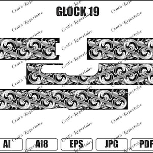 Glock 19 scrollwork for slide, fiber laser file, digital download, AI8, SVG, EPS,