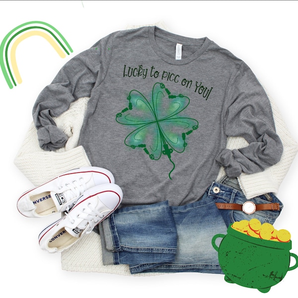 Lucky to PICC on You! Long Sleeve Tee - Picc Nurse - VAT - VAS - Nurse work shirt - Nurse gift - St. Patrick's Day Nurse Shirt