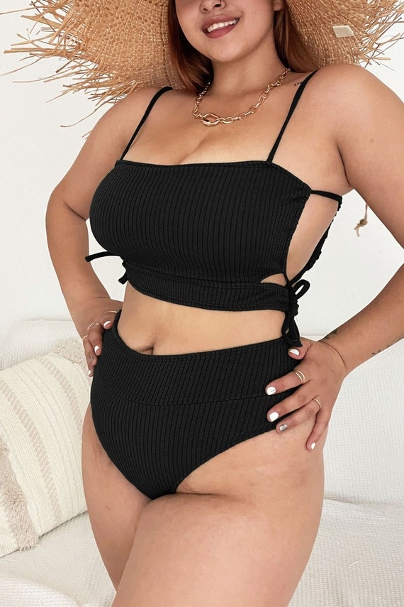 Sexy Black Bikini Top, Plus Size Swimwear, High Quality Handmade