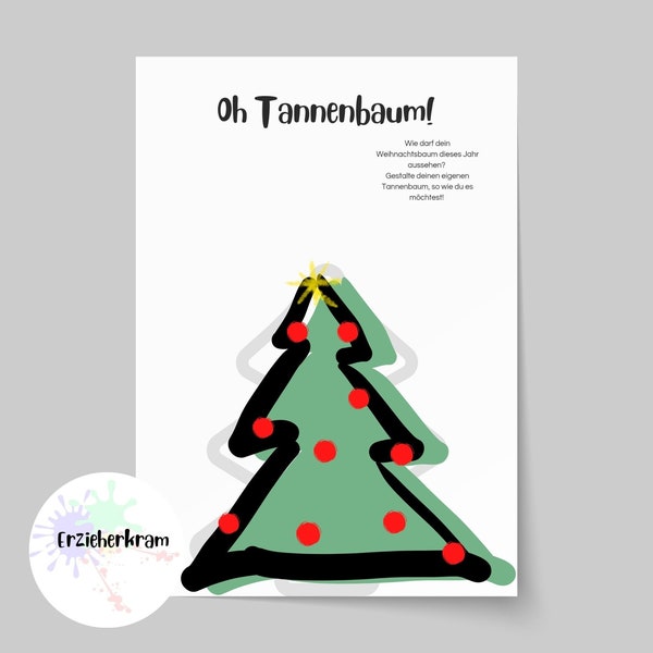 Kindergarten Arbeitsblatt zur Förderung der Kreativität, Gestalte deinen eigenen Weihnachtsbaum, für Kinder ab 3 Jahre