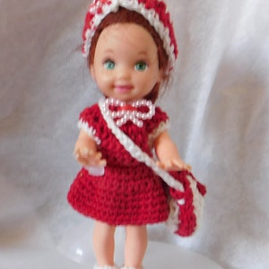 Crochet &quot;MISS VALENTINE&quot; 5 Piece Outfit - Fits 4.5 inch Lil&#39; Sister Doll & Friends