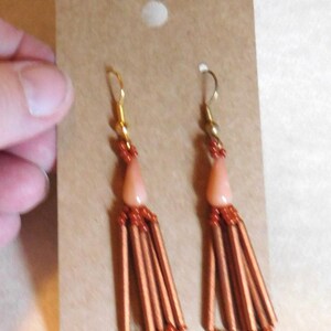 3 Loop Rust Seed Bead &  Frosted Copper Bugles Dangle Earrings