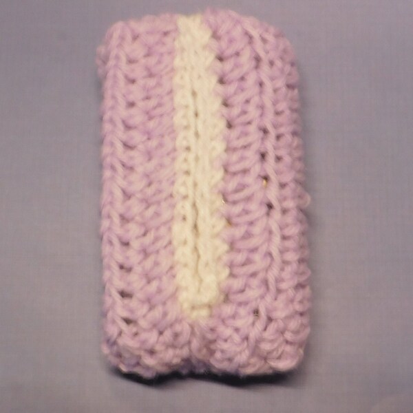 Crochet Pocket Tissue Holder -  Light Purple (Lavender) trimmed with White