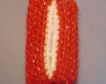 Crochet Pocket Tissue Holder - Red and Silver Glitter with White Trim