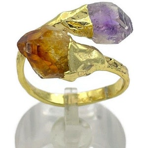 Natuurlijke Amethist & Citrien ring / Multi edelsteen ring / Citrien Ring / Amethist Ring / Cadeau voor haar / andmade Sieraden /