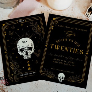 Death To Twenties Einladungsvorlage | Tarot inspirierter Geburtstag, RIP bis 20er Jahre, Tod für Jugend, 30. Geburtstag, Celestial, Gothic