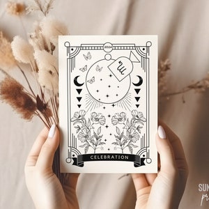 Tarot Geburtstagseinladung Vorlage | Sternzeichen Geburtstagseinladung, Hexengeburtstag, Celestial Geburtstag, Gothic Geburtstag, Astrologie Geburtstag