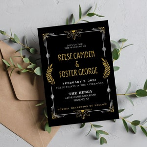 Art Deco Wedding Invitation Template | Retro and Vintage Wedding Invitation, RSVP & Details Card Template, Great Gatsby Wedding, Henry