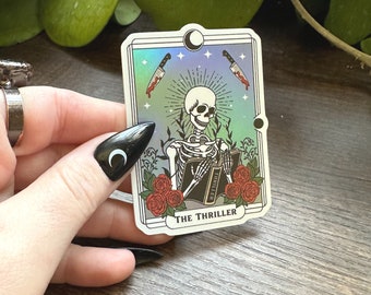 The Thriller Book Sticker, Holographic Tarot Book Sticker | Kindle Sticker, Laptop Sticker, Bookish, Thriller, Murder Mystery, Book Club
