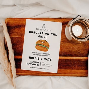 Bun In The Oven Burgers On The Grill Baby Shower Invitation Template | Baby Q Baby Shower, Couples Baby Shower, Coed Baby Shower Barbecue