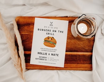 Bun In The Oven Burgers On The Grill Baby Shower Invitation Template | Baby Q Baby Shower, Couples Baby Shower, Coed Baby Shower Barbecue