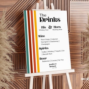 Drink Menu Template | Retro Wedding Bar Menu Sign Template, Drink Sign, Reception Sign, Vintage Wedding Drink Menu, Retro Stripes