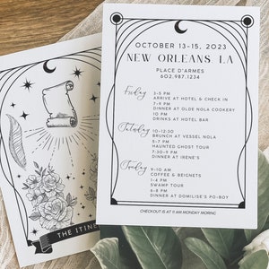 Tarot Bachelorette Party Itinerary Template | The Itinerary Tarot, Bachelorette Weekend Itinerary, Celestial Bachelorette, Astrology Bach