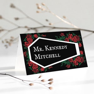 Coffin Name Card Template |  Elegantly Gothic Place Cards for your Halloween Wedding, Halloween Party, Spooky Wedding, Table Place Card