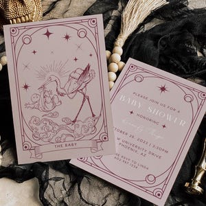 Sjabloon roze tarotkaart babyshower | Digitale download, Celestial Babyshower, Halloween, Afdrukbaar en aanpasbaar, Tarot 2