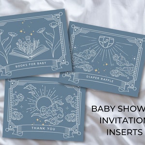 Baby Shower Insert Cards Templates | Tarot Baby Shower, Diaper Raffle, Books For Baby, Thank You Card, Halloween Baby, Celestial Baby