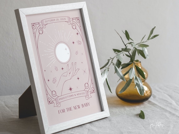 Pink Tarot Predictions & Advice Sign Template | Baby Shower Sign, Celestial Baby, Halloween Baby, Baby Predictions, Baby Advice