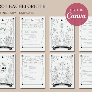 Plantilla de itinerario de fin de semana de despedida de soltera de Tarot / Itinerario de despedida de soltera, Celestial, Astrología, Halloween, Despedida de soltera gótica