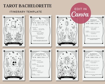 Tarot Bachelorette Weekend Itinerary Template | Bachelorette Party Itinerary, Celestial, Astrology, Halloween, Gothic Bachelorette