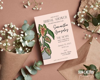 Bridal Shower Invitation Template | Plant Bridal Shower Invite, Caladium Shower Invite, Customizable and Printable, Bridal Shower Invite