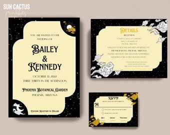 Celestial Wedding Invitation Suite | Sun, Moon and Stars wedding invitation template, Unique Wedding Invite, Moody Wedding Invite