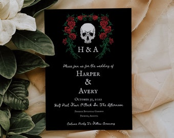 Hasta que la muerte te separe Plantilla de suite de invitación de boda / Invitación de boda esqueleto, boda gótica, boda de Halloween