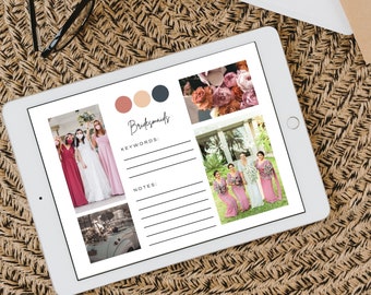 Modello di mood board nuziale/vision board per il tuo matrimonio da sogno