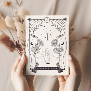 First Birthday Tarot Invitation Template | Sagittarius 1st Birthday Invite, Zodiac Birthday, Sagittarius Birthday, 1st Birthday