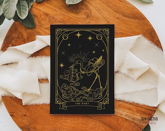 Tarot Card Baby Shower Invitation Template | Gender Neutral Shower Invite, Celestial Baby Shower, Halloween, Printable, Tarot 3